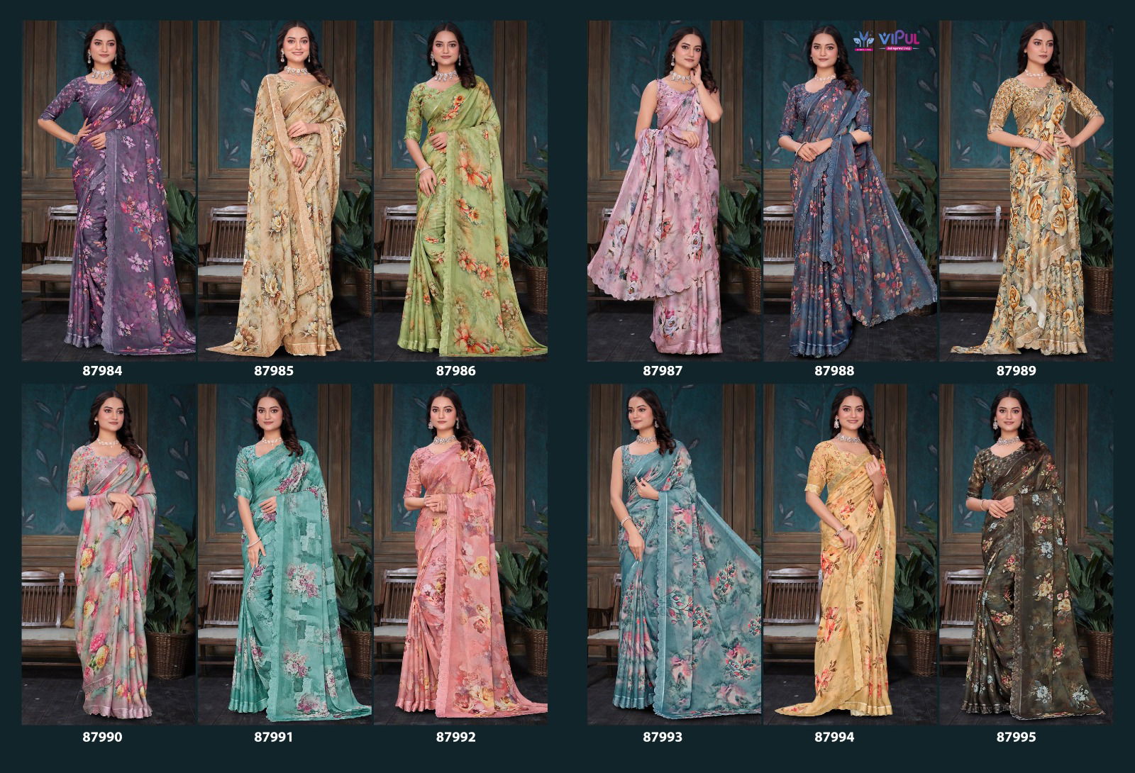 Estella By Vipul Dal Moss Printed Daily Wear Saree Wholesale Price In Surat